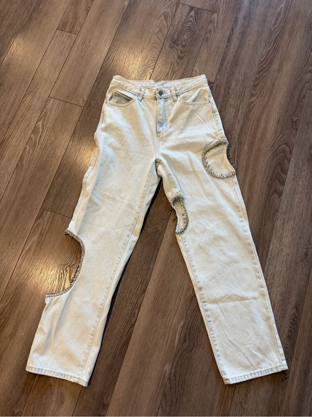 Women's Light Blue Straight Leg Cutout Jeans